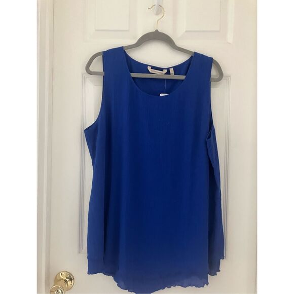 SOFT SURROUNDINGS Womens Layered Tunic Shift Dress Cobalt Blue Chiffon CL - Picture 2 of 7
